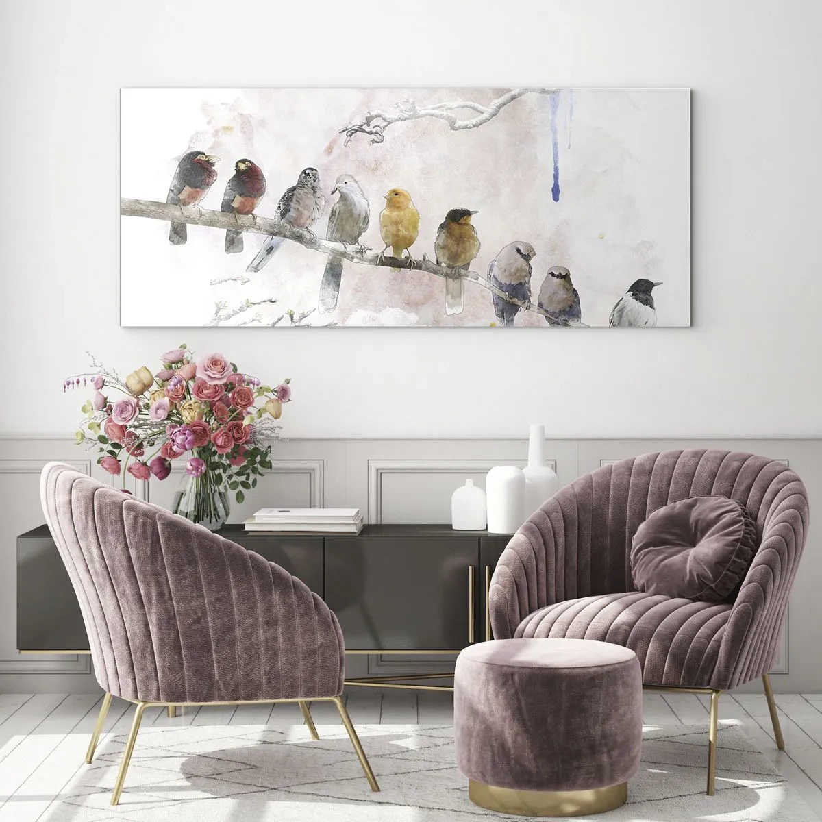 Impression sur verre - Image sur verre - Rencontre ailée - 90x30 cm