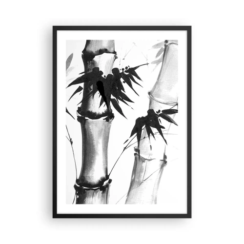 Affiche dans un cadre noir - Poster - Tiges et feuilles de bambou dans un style noir et blanc - 50x70cm - Gros plan sur l'orient - Décoration murale moderne pour le salon et la chambre ARTTOR