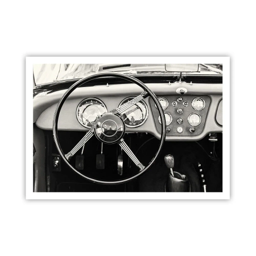 Affiche - Poster - Intérieur de voiture classique noir et blanc - 100x70cm - Rêve de collectionneur - Décoration murale moderne pour le salon et la chambre ARTTOR