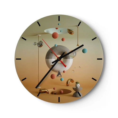 Horloge murale - Pendule murale - Composition abstraite avec des sphères et des formes géométriques - 30x30cm - Tout peut arriver - Décoration murale moderne pour le salon, la cuisine et la chambre ARTTOR