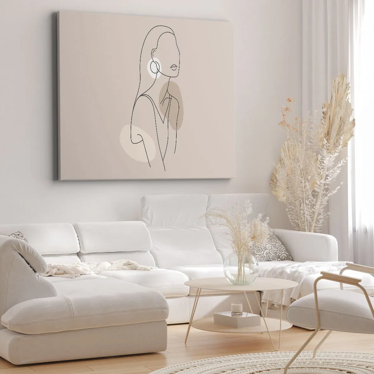 Impression sur toile - Image sur toile - Illustration minimaliste d'une femme avec des contours sur fond beige - 70x50cm - Icone féminin - Décoration murale moderne pour le salon et la chambre ARTTOR