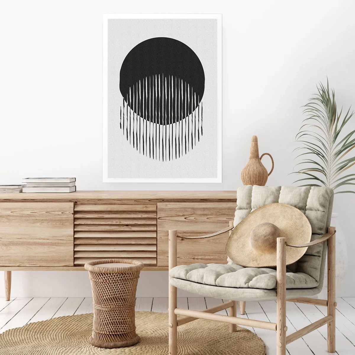 Affiche - Poster - Composition abstraite d'un cercle noir et de lignes verticales - 50x70cm - Son alter ego - Décoration murale moderne pour le salon et la chambre ARTTOR