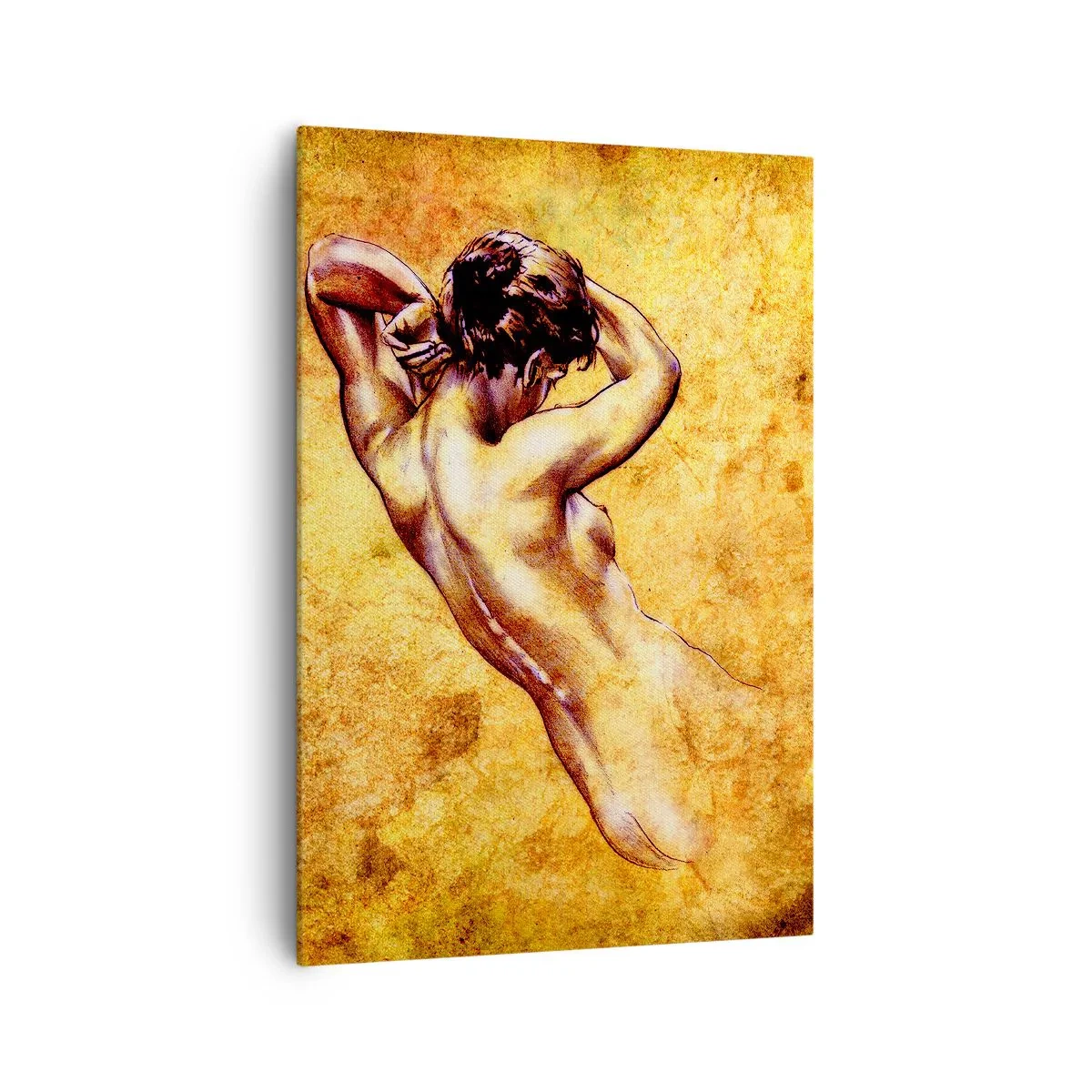 Impression sur toile - Image sur toile - Nu féminin artistique sur fond doré dans un style classique - 70x100cm - Découverte, mais toujours mystèrieuse - Décoration murale moderne pour le salon et la chambre ARTTOR