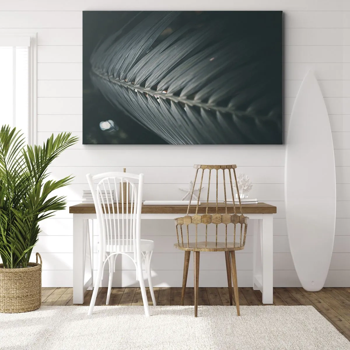 Impression sur toile - Image sur toile - Gros plan d'un détail de feuille de palmier aux tons sombres - 120x80cm - Précision de la nature - Décoration murale moderne pour le salon et la chambre ARTTOR