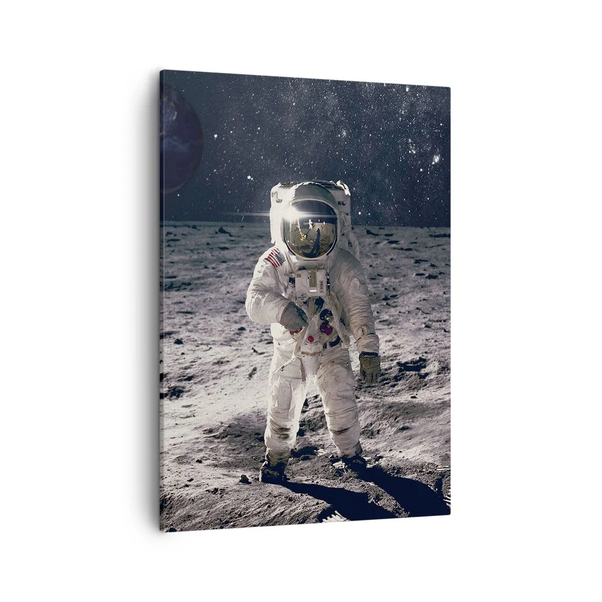 Impression sur toile - Image sur toile - Astronaute à la surface de la Lune avec la Terre en arrière-plan - 50x70cm - Salutations de la lune - Décoration murale moderne pour le salon et la chambre ARTTOR