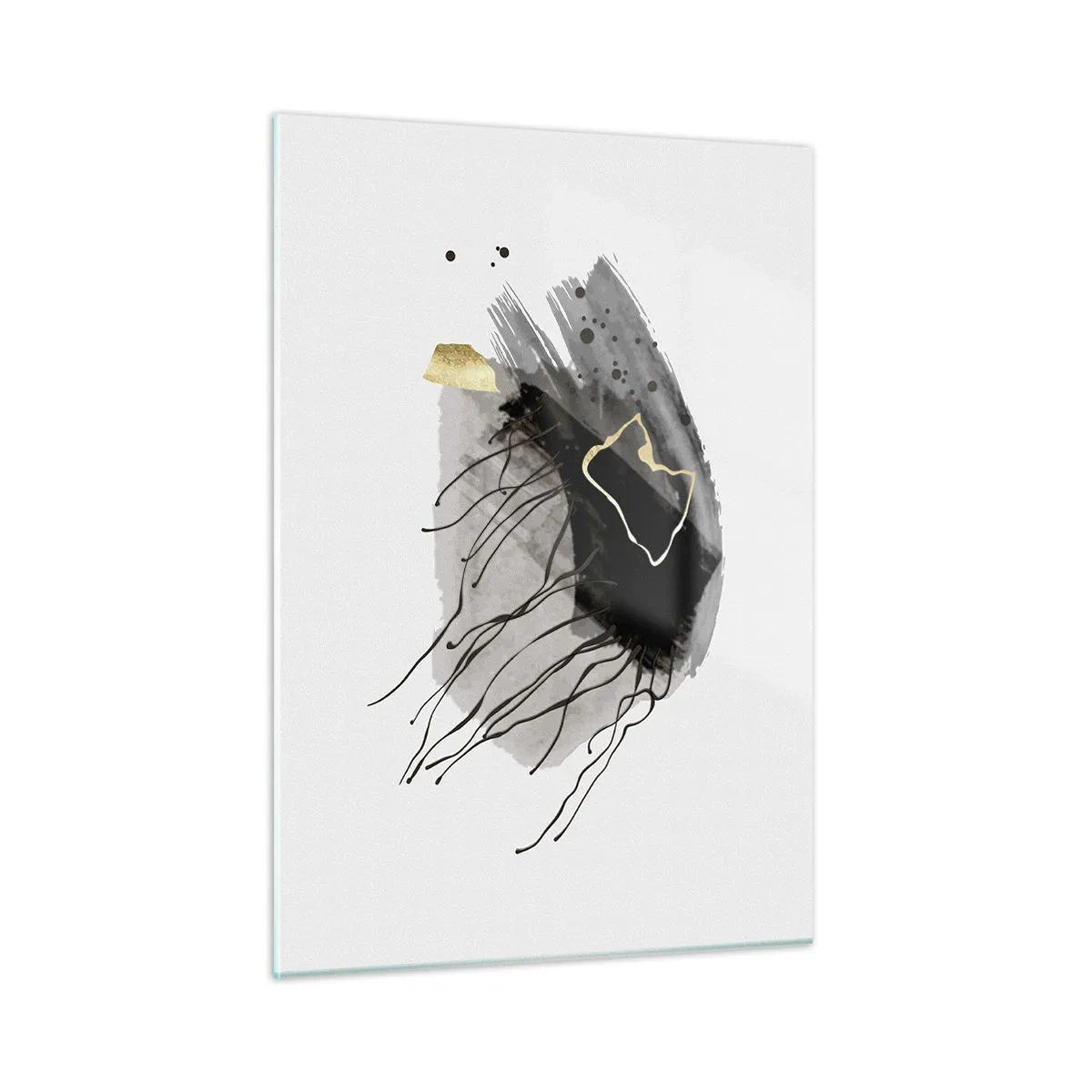 Impression sur verre - Image sur verre - Composition abstraite de noir et d'or sur fond blanc - 50x70cm - En noir et en or - Décoration murale moderne pour le salon et la chambre ARTTOR