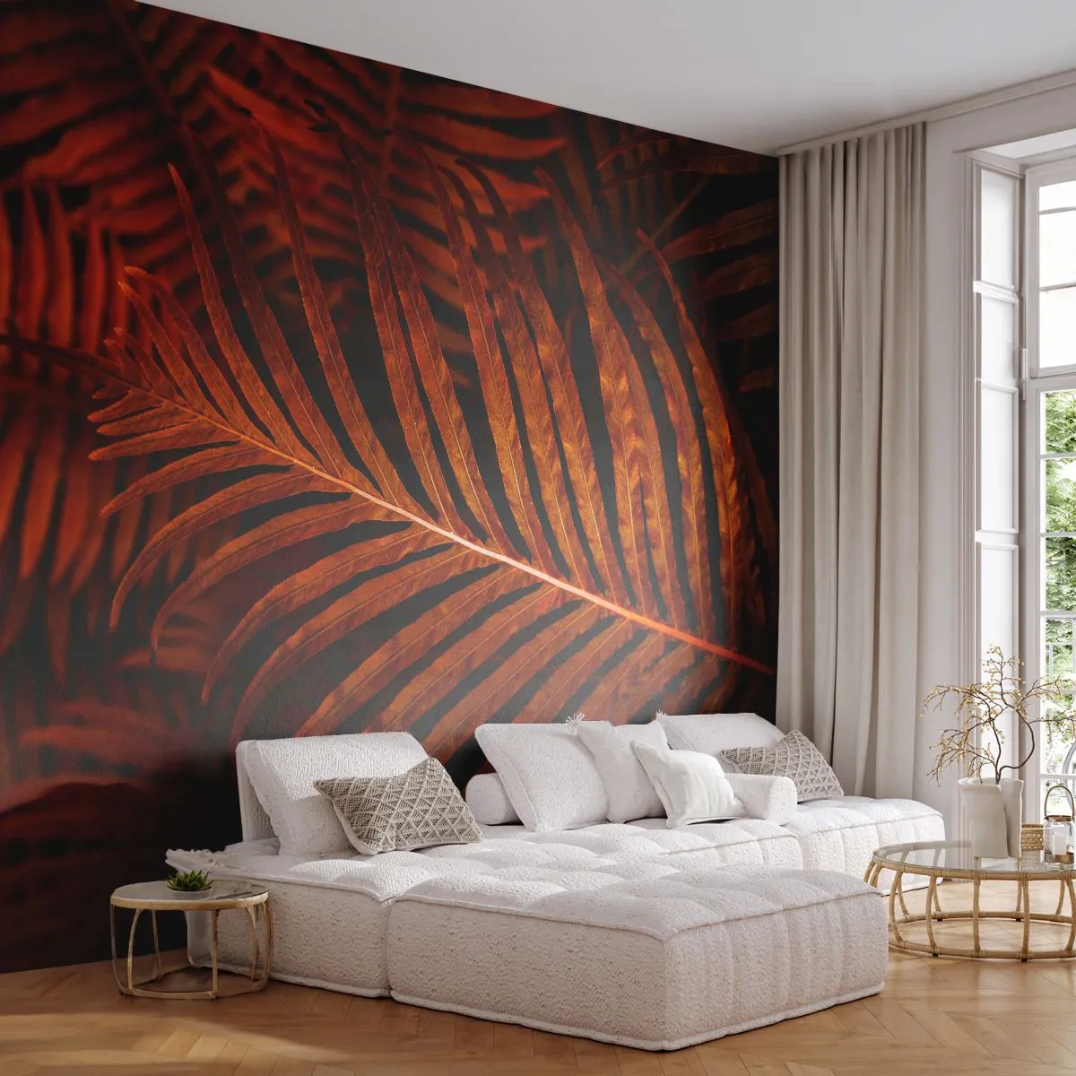 Papier Peint Photo Standard Eco - Chaleur de la vie - Abstraction, Feuilles de palmier, Plante tropicale - 200x140 cm
