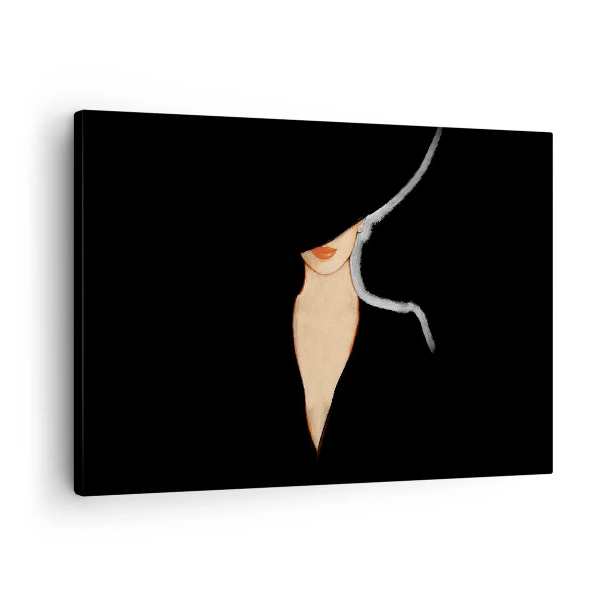 Impression sur toile - Image sur toile - Silhouette d'une femme au chapeau sur fond noir - 70x50cm - Élégance et style - Décoration murale moderne pour le salon et la chambre ARTTOR