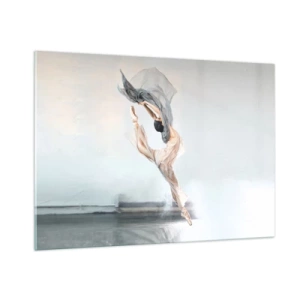 Impression sur verre - Image sur verre - Une ballerine exécute un saut dynamique dans une lumière douce. - 100x70cm - Dans le ravissement de la danse - Décoration murale moderne pour le salon et la chambre ARTTOR