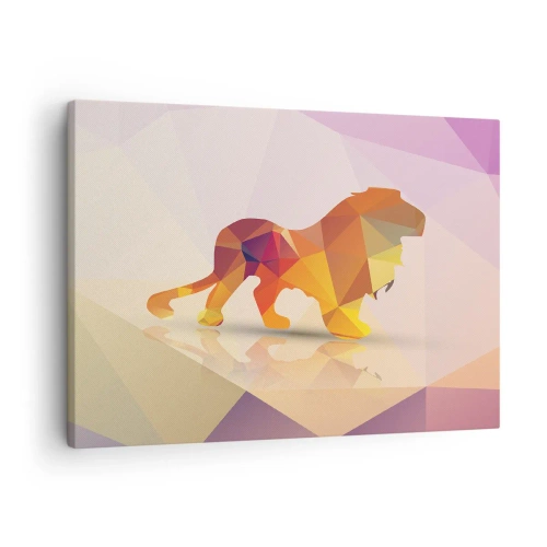 Impression sur toile - Image sur toile - Silhouette géométrique d'un lion dans les tons jaune et orange - 70x50cm - Le roi du diamant - Décoration murale moderne pour le salon et la chambre ARTTOR