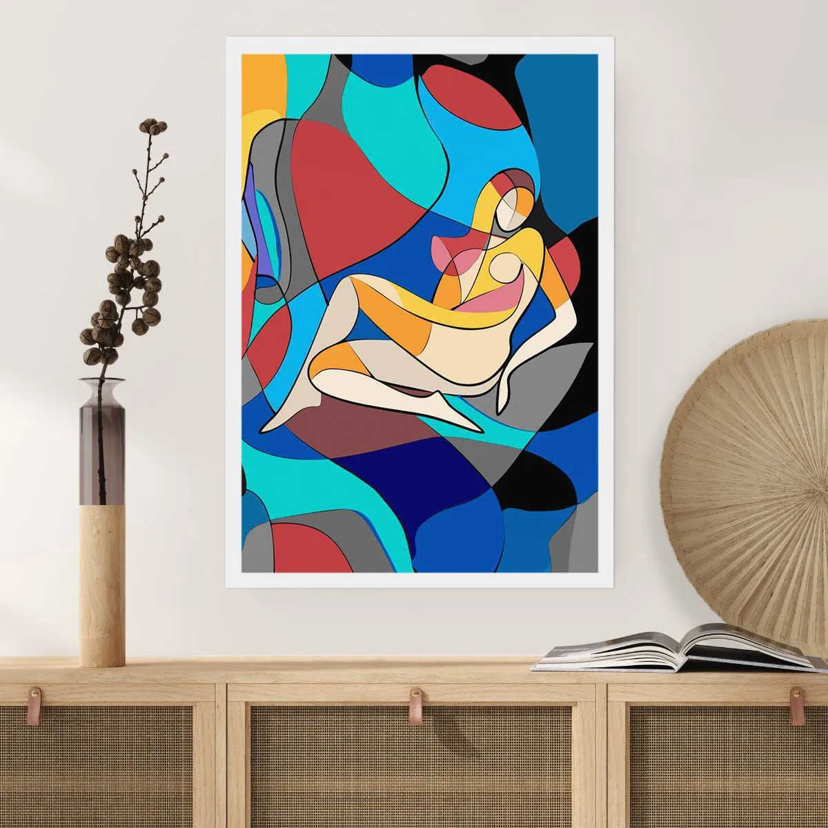 Affiche - Poster - Silhouette abstraite d'une femme dans une composition colorée - 50x70cm - Nu cubiste - Décoration murale moderne pour le salon et la chambre ARTTOR