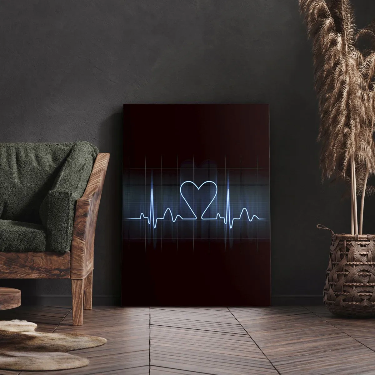 Impression sur toile - Image sur toile - Une ligne de vie avec un cœur sur un fond de surveillance médicale dans des tons bleus. - 70x100cm - Au rythme du cœur - Décoration murale moderne pour le salon et la chambre ARTTOR