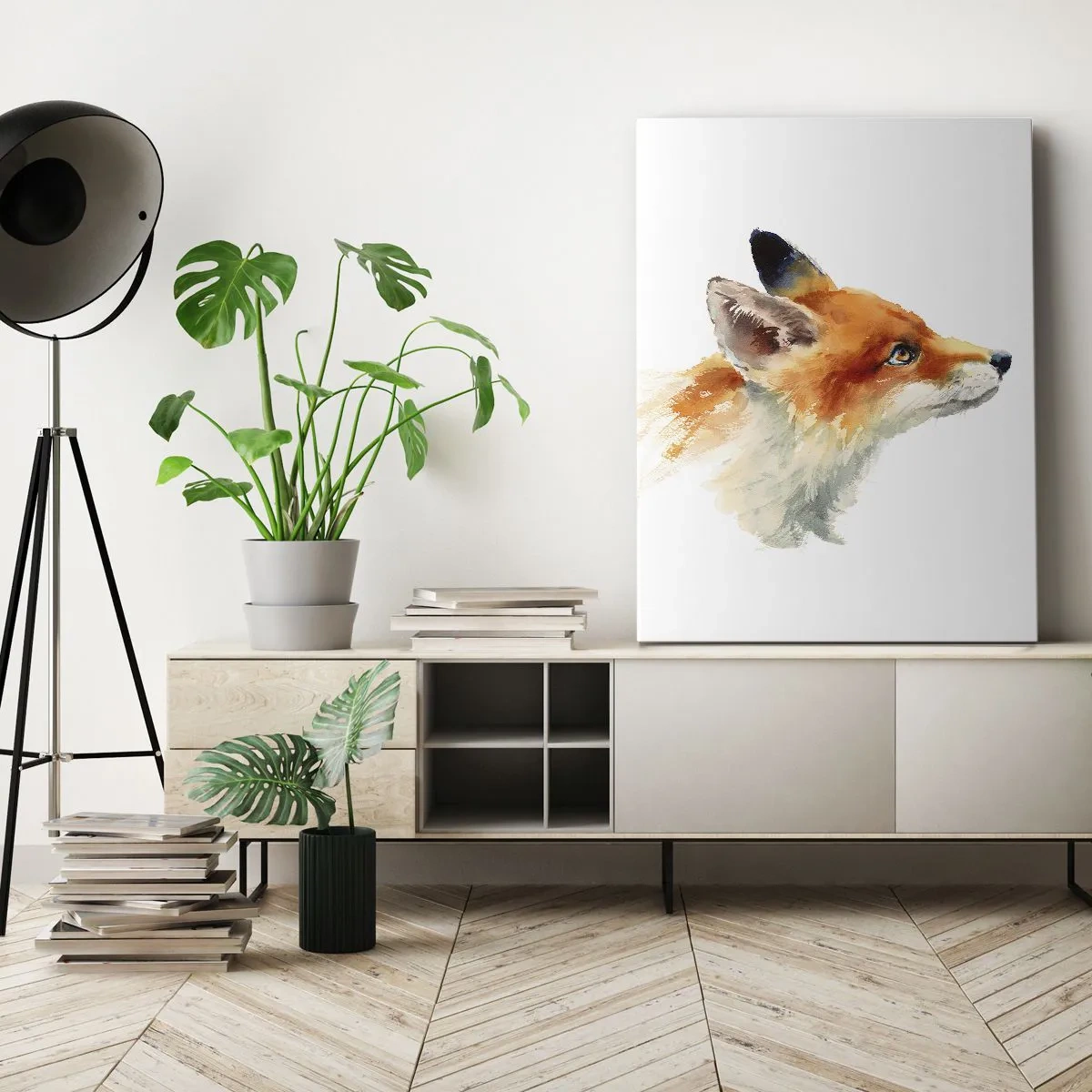 Impression sur toile - Image sur toile - Renard roux en style aquarelle sur fond blanc - 70x100cm - Vous ne pouvez jamais être trop prudent - Décoration murale moderne pour le salon et la chambre ARTTOR