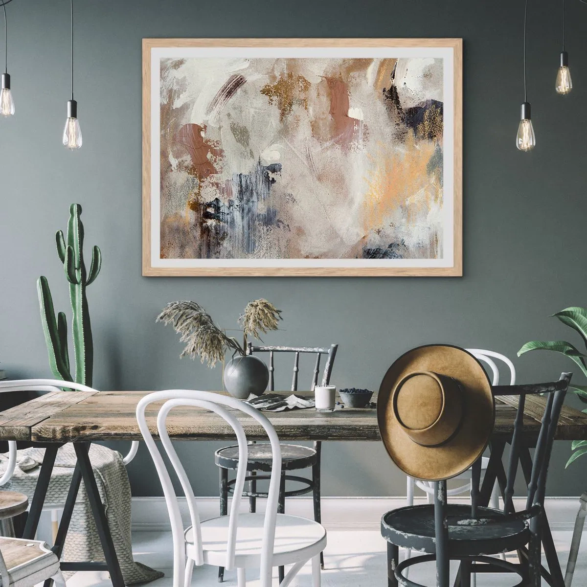 Affiche dans un chêne clair - Poster - Abstraction brumeuse - 91x61 cm