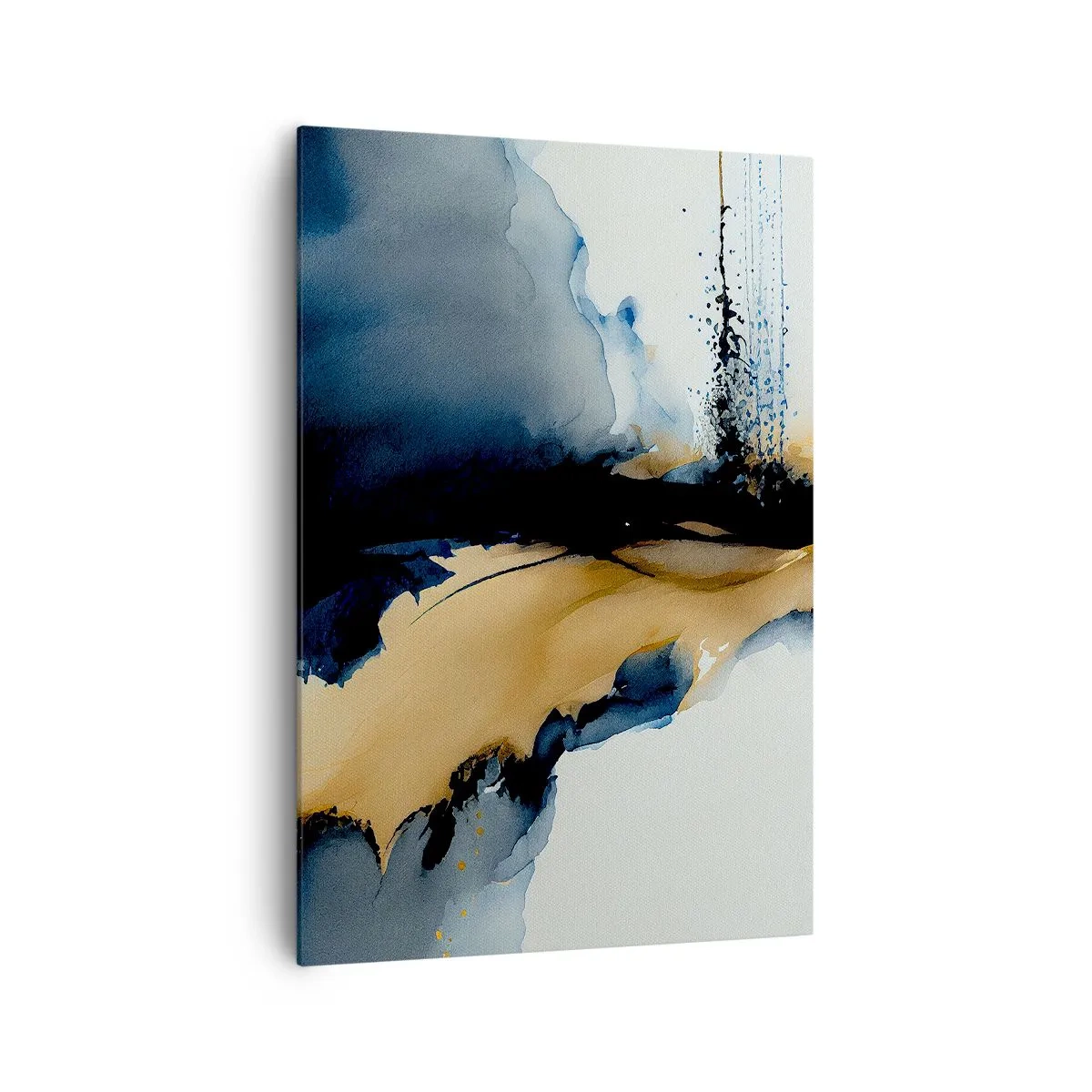 Impression sur toile - Image sur toile - Une composition abstraite dans les tons bleu marine et or - 70x100cm - Derrière le rideau - Décoration murale moderne pour le salon et la chambre ARTTOR