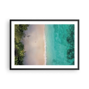 Affiche dans un cadre noir - Poster - Vue aérienne d'une plage tropicale aux eaux turquoises - 70x50cm - Plage paradisiaque - Décoration murale moderne pour le salon et la chambre ARTTOR
