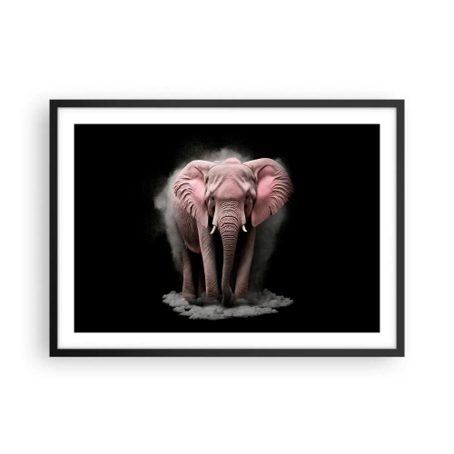 Affiche dans un cadre noir - Poster - Une interprétation artistique d'un éléphant rose sur fond noir - 70x50cm - Ne pensez pas à un éléphant rose ! - Décoration murale moderne pour le salon et la chambre ARTTOR