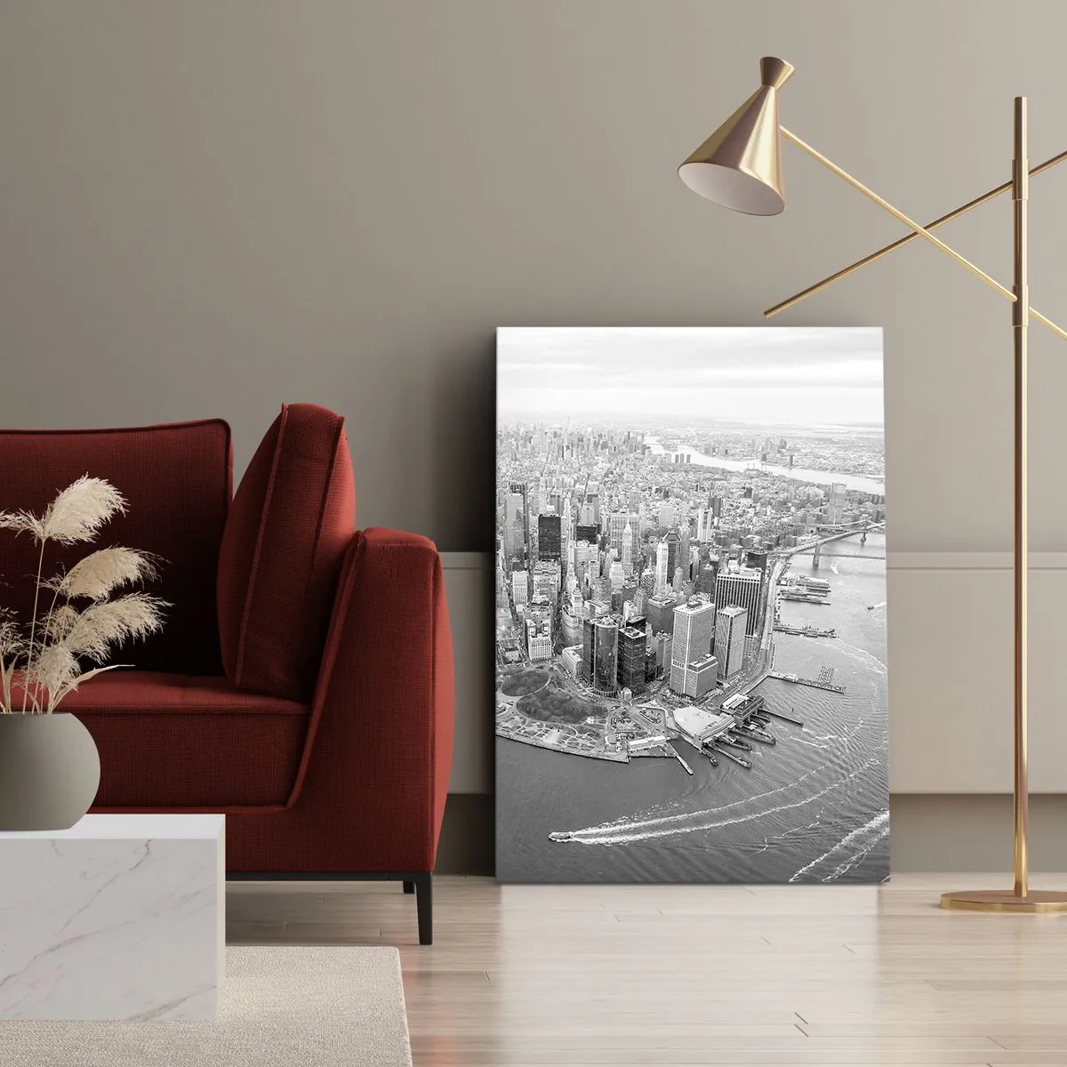 Impression sur toile - Image sur toile - Vue aérienne de Manhattan en noir et blanc - 50x70cm - Comment ne pas aimer ? - Décoration murale moderne pour le salon et la chambre ARTTOR