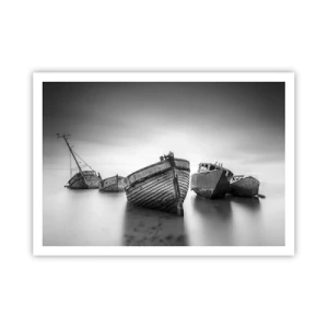 Affiche - Poster - Bateaux abandonnés sur une eau calme - 100x70cm - Cùest déjà un souvenir... - Décoration murale moderne pour le salon et la chambre ARTTOR
