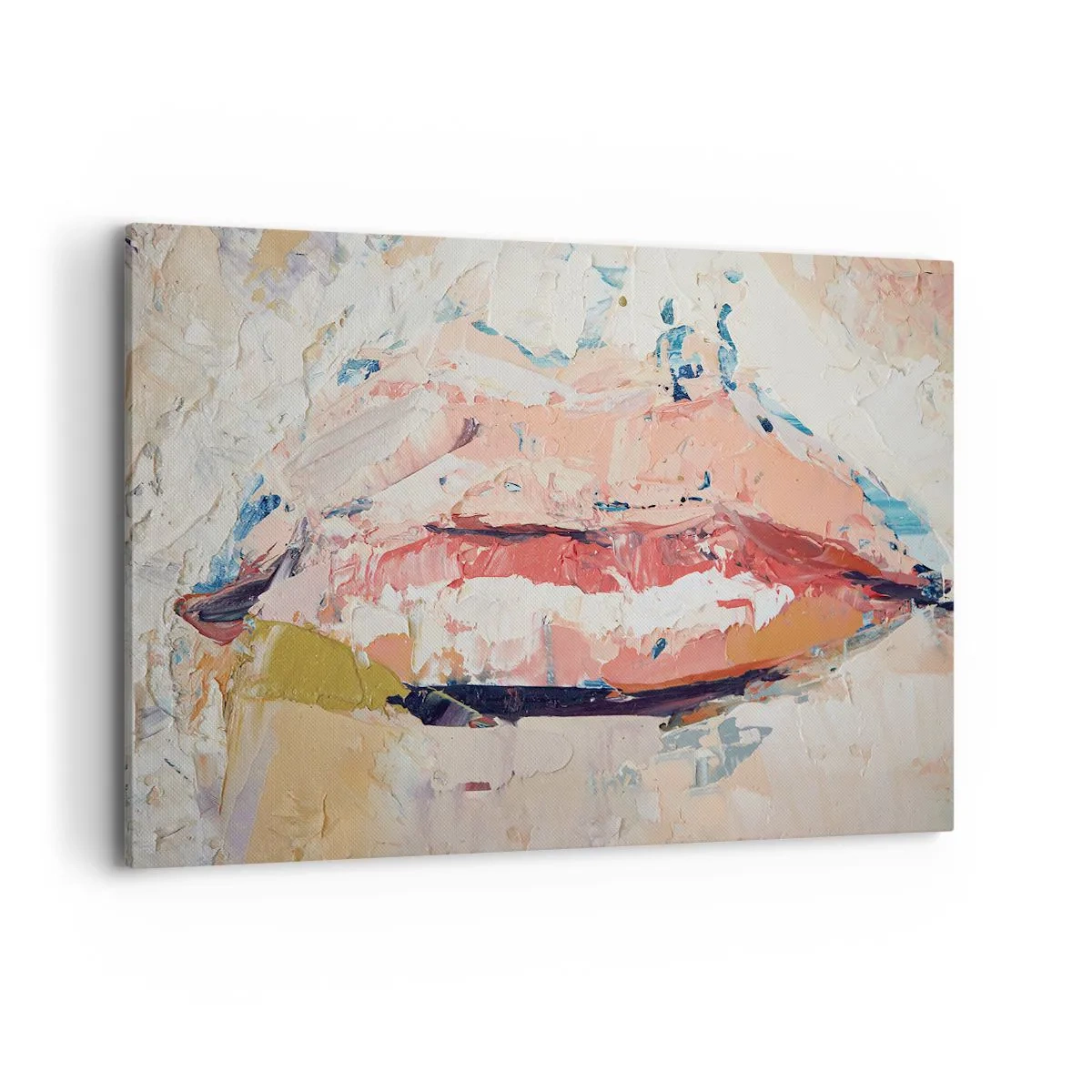 Impression sur toile - Image sur toile - Une composition abstraite représentant les lèvres d'une femme aux couleurs pastel. - 120x80cm - Éveil la pensée - Décoration murale moderne pour le salon et la chambre ARTTOR