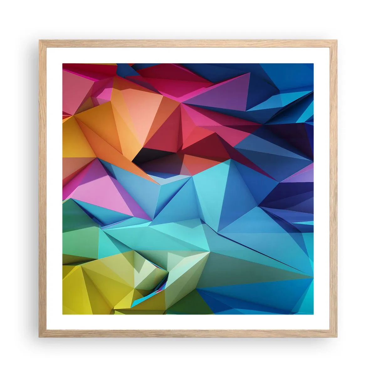 Affiche dans un chêne clair - Poster - Origami arc-en-ciel - 60x60 cm