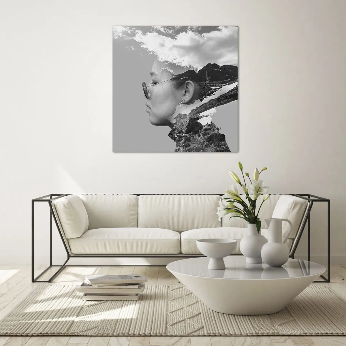 Impression sur verre - Image sur verre - Portrait de montagnes et nuages - 30x30 cm