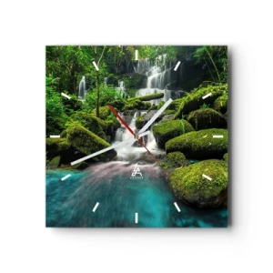 Horloge murale - Pendule murale - Turquoise, saphirs et argent liquide - 40x40 cm