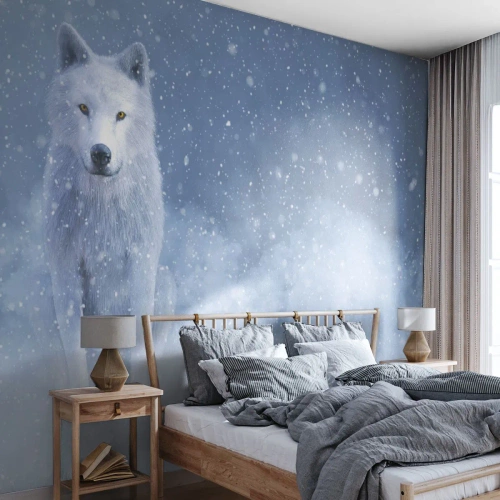 Papier Peint Autocollant Deluxe Sticker - Dans une âme d'hiver - Loup blanc, Animaux, Hiver - 100x70 cm