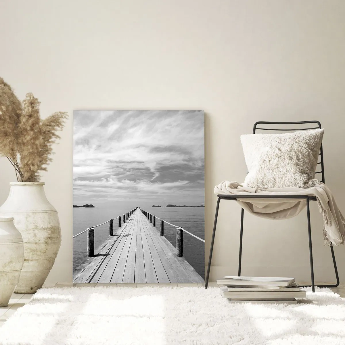 Impression sur verre - Image sur verre - Une jetée en bois menant au loin sur une mer calme - 70x100cm - Et peut-être un voyage... - Décoration murale moderne pour le salon et la chambre ARTTOR