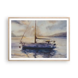 Affiche dans un chêne clair - Poster - Soirée sur la baie - 100x70 cm