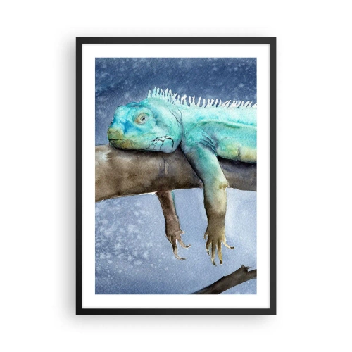 Affiche dans un cadre noir - Poster - Une aquarelle représentant un iguane reposant sur une branche. - 50x70cm - Tout va bien! - Décoration murale moderne pour le salon et la chambre ARTTOR