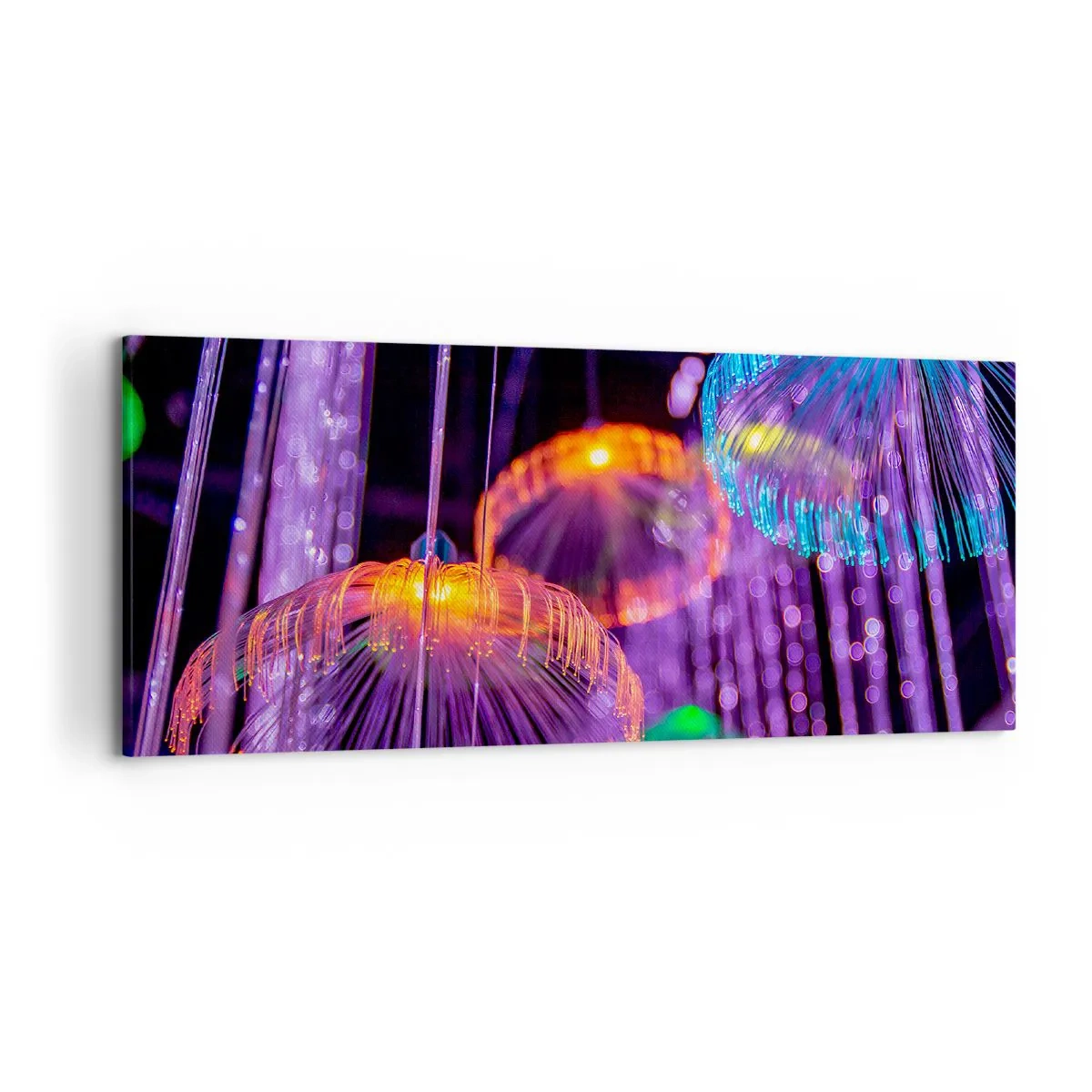 Impression sur toile - Image sur toile - Méduses lumineuses colorées dans un environnement sombre - 120x50cm - Fontaine lumineuse - Décoration murale moderne pour le salon et la chambre ARTTOR