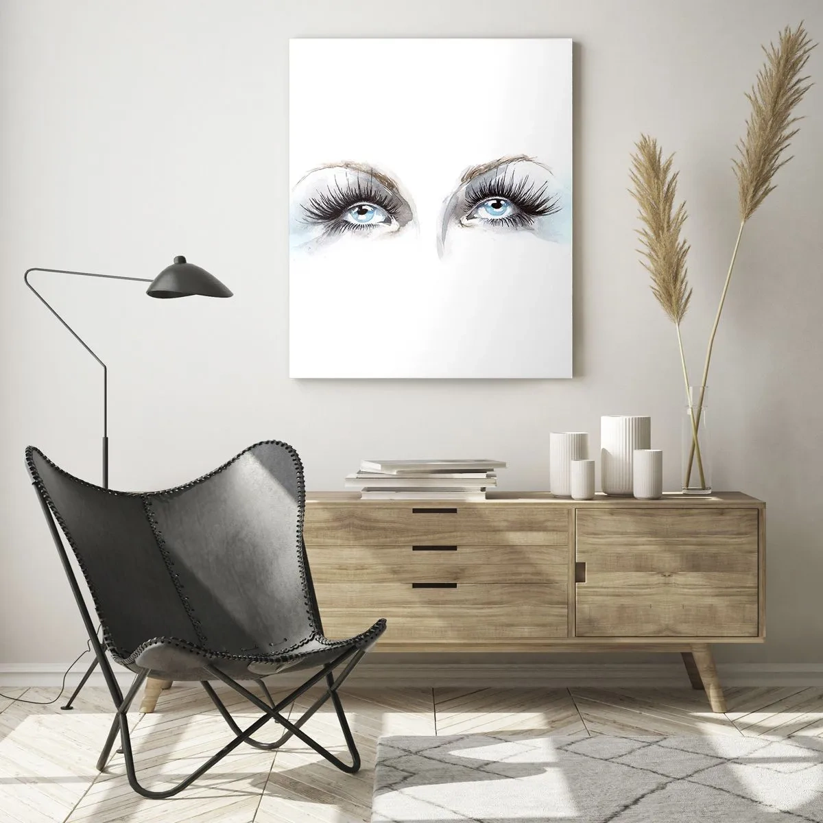 Impression sur verre - Image sur verre - Le regard subtil des yeux bleus dans une composition artistique - 50x70cm - Yeux d'ange? - Décoration murale moderne pour le salon et la chambre ARTTOR