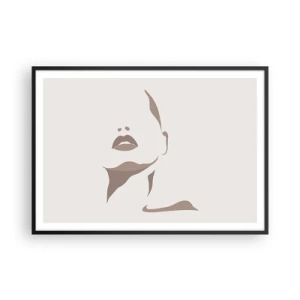 Affiche dans un cadre noir - Poster - Contour minimaliste du visage d'une femme dans des tons beiges délicats - 100x70cm - Fait de lumière et d'ombre - Décoration murale moderne pour le salon et la chambre ARTTOR