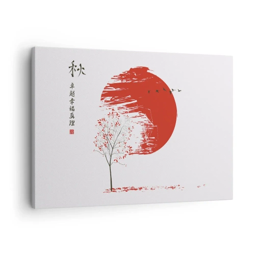 Impression sur toile - Image sur toile - Cercle rouge et arbre de style japonais - 70x50cm - Connaissez-vous ce pays ? - Décoration murale moderne pour le salon et la chambre ARTTOR