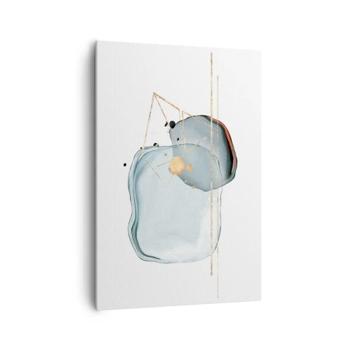 Impression sur toile - Image sur toile - Formes abstraites dans des tons de bleu et d'or sur fond blanc - 70x100cm - Etude des gouttes - Décoration murale moderne pour le salon et la chambre ARTTOR