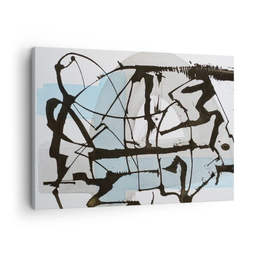 Impression sur toile - Image sur toile - Lignes et formes abstraites en bleu et noir - 70x50cm - Bleu malgré tout - Décoration murale moderne pour le salon et la chambre ARTTOR