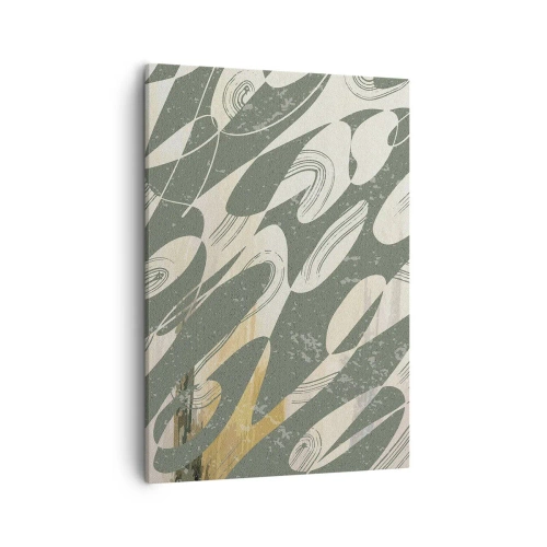 Impression sur toile - Image sur toile - Formes dynamiques dans des tons de vert et d'or - 50x70cm - Abstraction rythmique - Décoration murale moderne pour le salon et la chambre ARTTOR