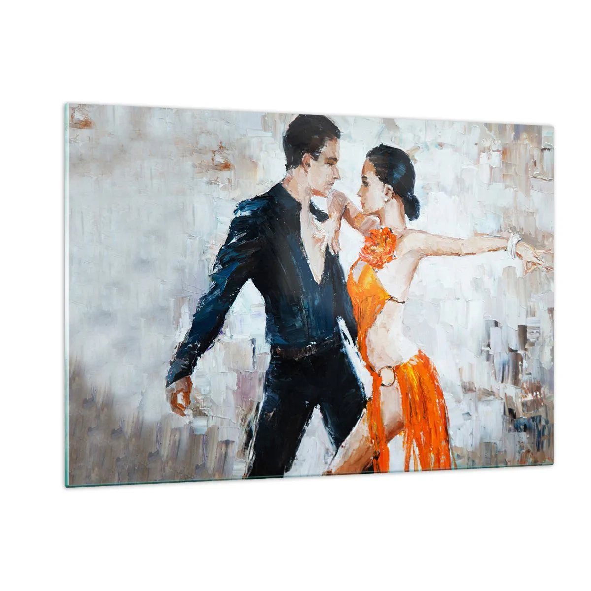 Impression sur verre - Image sur verre - Un couple dansant dans une pose dynamique sur un fond de style impressionniste - 120x80cm - Dirty dancing - Décoration murale moderne pour le salon et la chambre ARTTOR