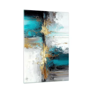 Impression sur verre - Image sur verre - Une composition abstraite aux accents turquoise et dorés. - 70x100cm - Tout coule - Décoration murale moderne pour le salon et la chambre ARTTOR