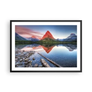 Affiche dans un cadre noir - Poster - Une montagne se reflétant dans un lac au coucher du soleil - 70x50cm - Chaleur et fraicheur - Décoration murale moderne pour le salon et la chambre ARTTOR