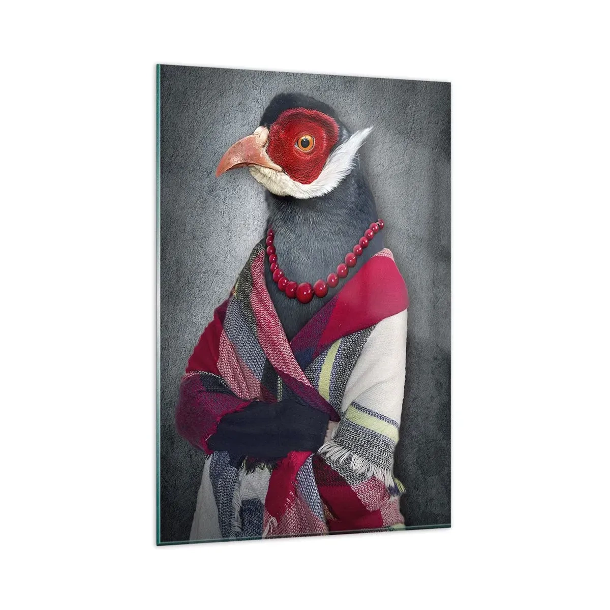 Impression sur verre - Image sur verre - Portraits stylisés d'un loup, d'un faisan et d'un lion en vêtements élégants - 80x120cm - Qu'est ce que je fais ici?! - Décoration murale moderne pour le salon et la chambre ARTTOR