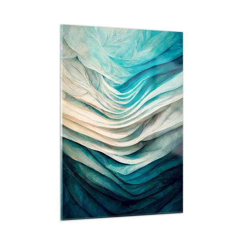 Impression sur verre - Image sur verre - Vagues abstraites dans les tons de bleu et de beige - 50x70cm - Insatiabilité bleue - Décoration murale moderne pour le salon et la chambre ARTTOR