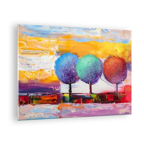 Impression sur verre - Image sur verre - Arbres abstraits colorés sur un fond intense - 70x50cm - Art jusqu'à trois - Décoration murale moderne pour le salon et la chambre ARTTOR
