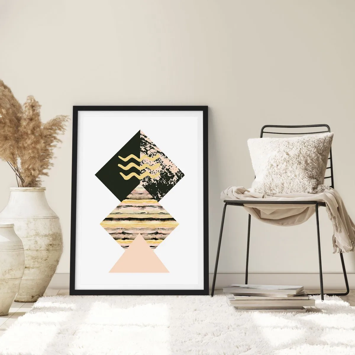 Affiche dans un cadre noir - Poster - Composition géométrique abstraite aux couleurs délicates - 50x70cm - Pas si simple - Décoration murale moderne pour le salon et la chambre ARTTOR
