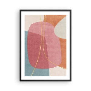 Affiche dans un cadre noir - Poster - Abstraction colorée avec des formes géométriques et des lignes dorées - 50x70cm - Composition pastel au fil d'or - Décoration murale moderne pour le salon et la chambre ARTTOR