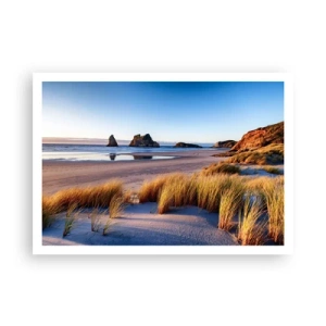 Affiche - Poster - Une plage pittoresque avec vue sur les rochers et la mer au coucher du soleil - 100x70cm - Pour les chercheurs de paix - Décoration murale moderne pour le salon et la chambre ARTTOR