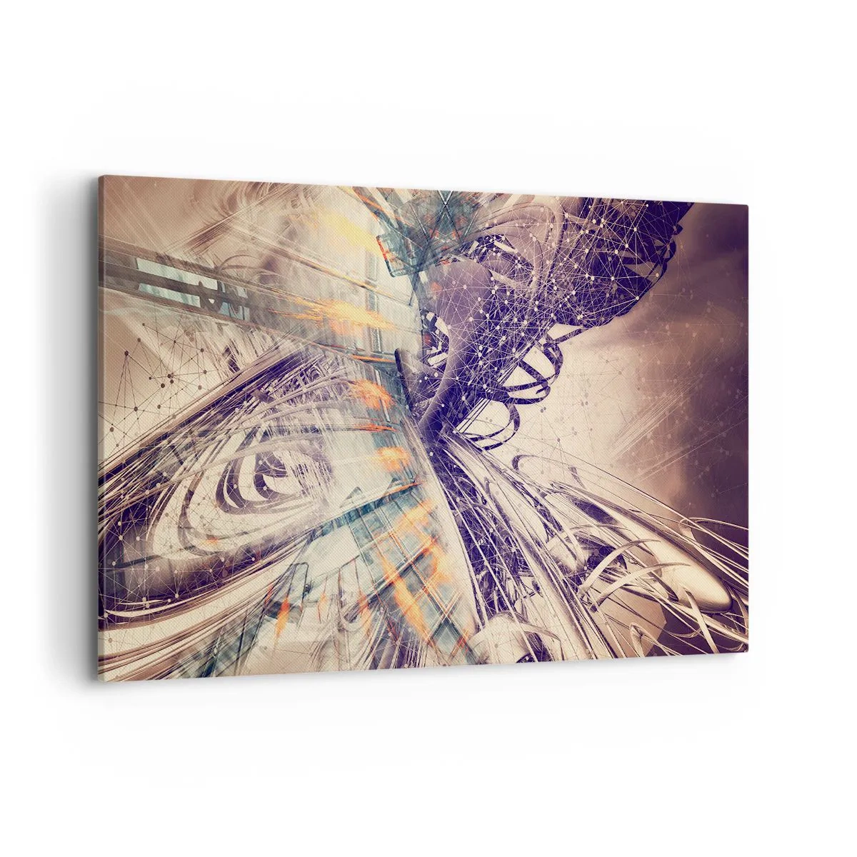 Impression sur toile - Image sur toile - Abstraction dynamique dans les tons beige et violet - 120x80cm - En grande hâte - Décoration murale moderne pour le salon et la chambre ARTTOR