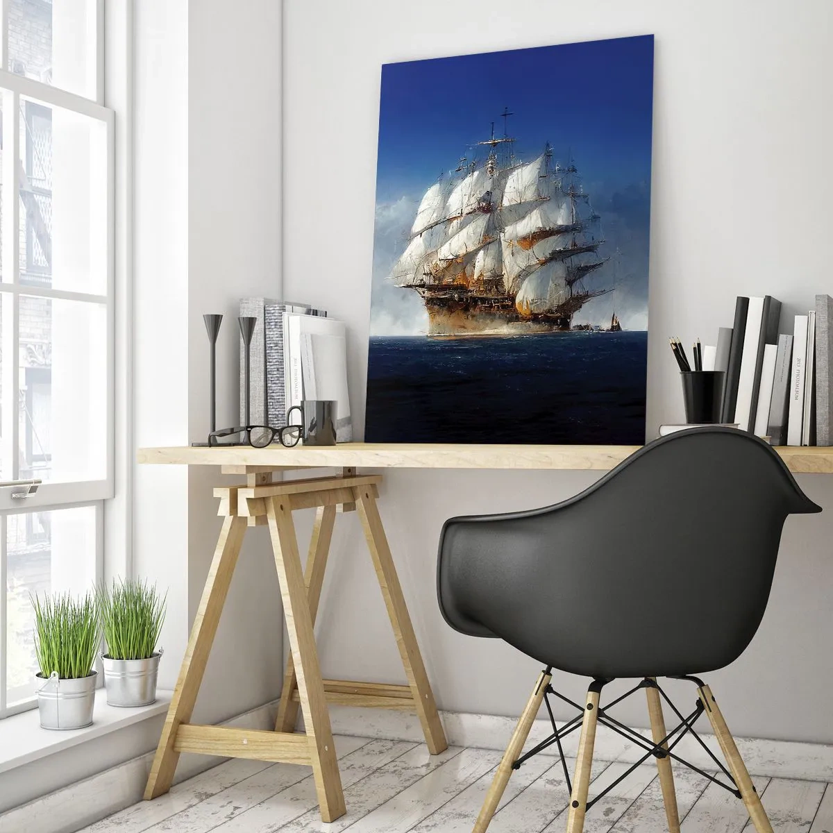 Impression sur verre - Image sur verre - Un voilier en haute mer au milieu du brouillard marin - 50x70cm - La grande gloire ! - Décoration murale moderne pour le salon et la chambre ARTTOR