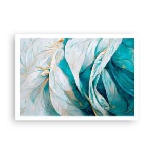 Affiche - Poster - Feuilles bleues abstraites avec des détails dorés - 100x70cm - Abstraction bleue avec un motif doré - Décoration murale moderne pour le salon et la chambre ARTTOR